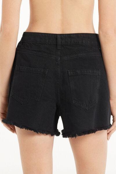 Black Fringed Denim Shorts, , large image number 2