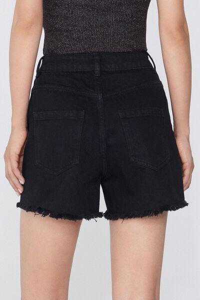 Black Fringed Denim Shorts, , large image number 2