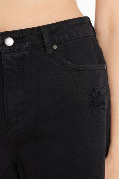 Black Fringed Denim Shorts, , large image number 3