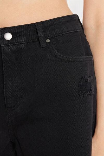 Black Fringed Denim Shorts, , large image number 3