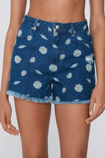 Blue Fringed Denim Shorts, , large image number 0