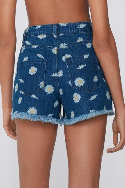 Blue Fringed Denim Shorts, , large image number 2