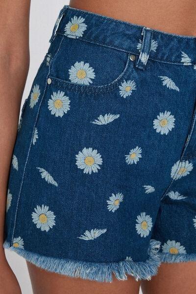Blue Fringed Denim Shorts, , large image number 3