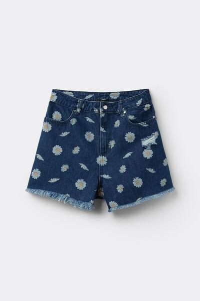 Blue Fringed Denim Shorts, , large image number 4