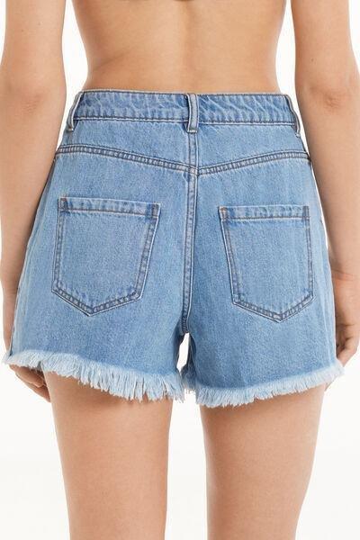 BLUE DENIM Shorts in Fringed Denim, , large image number 2