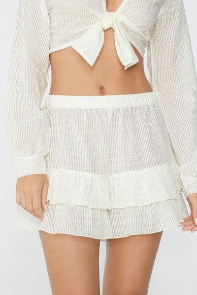 Cream Ruffled Shorts, , large image number 0