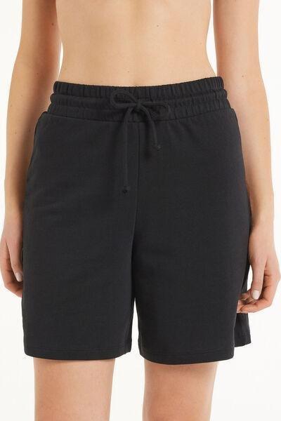 BLACK Cotton Fleece Bermuda Shorts with Drawstring, , large image number 0