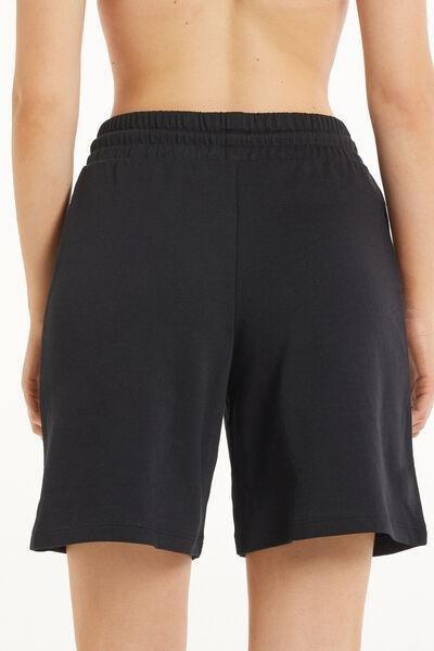 BLACK Cotton Fleece Bermuda Shorts with Drawstring, , large image number 2