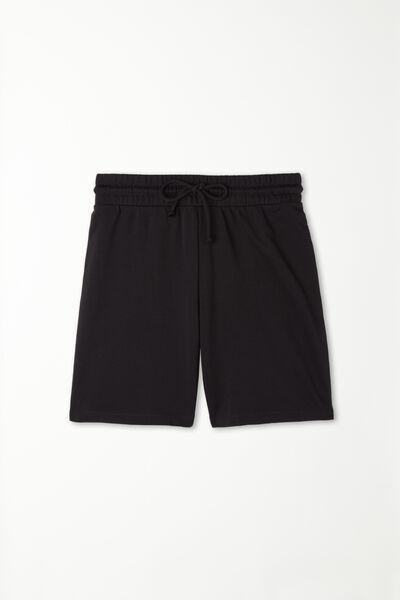 BLACK Cotton Fleece Bermuda Shorts with Drawstring, , large image number 4