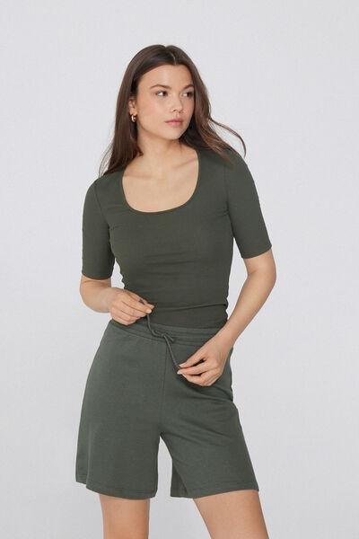 Green Fleece Bermuda Shorts, , large image number 1