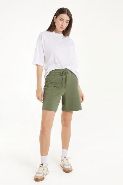 Khaki Elastic Waist Shorts, , large image number 1