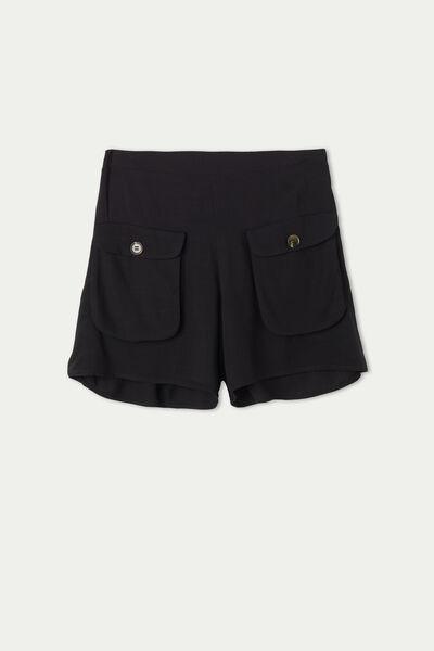 Tezenis - Black Cotton Canvas Pocket Shorts