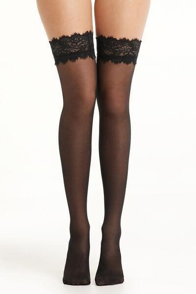 20 Denier Lace Frill Hold-Ups, Black, , large image number 0