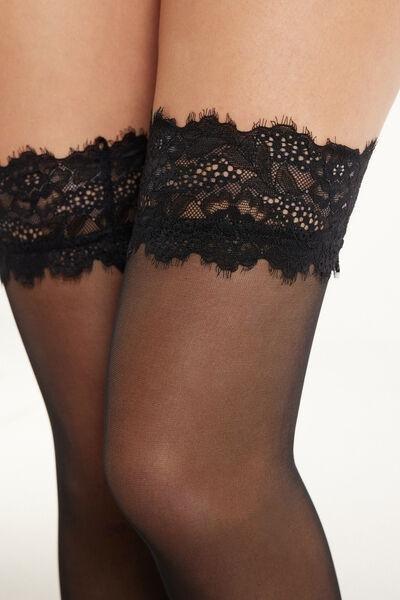 20 Denier Lace Frill Hold-Ups, Black, , large image number 2