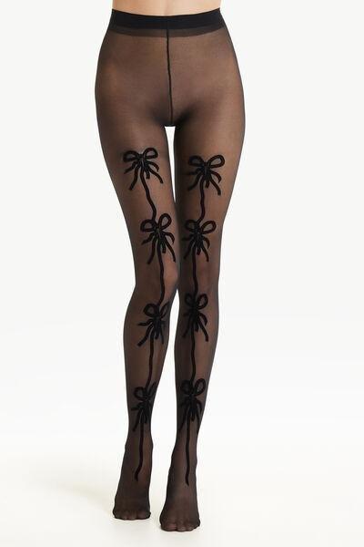 30 Denier Flocked Print Tights, Black, , large image number 0