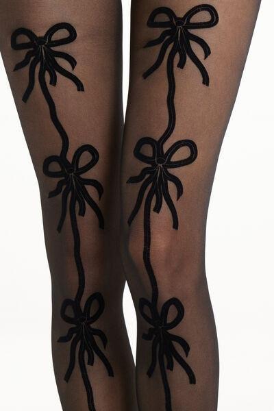 30 Denier Flocked Print Tights, Black, , large image number 2