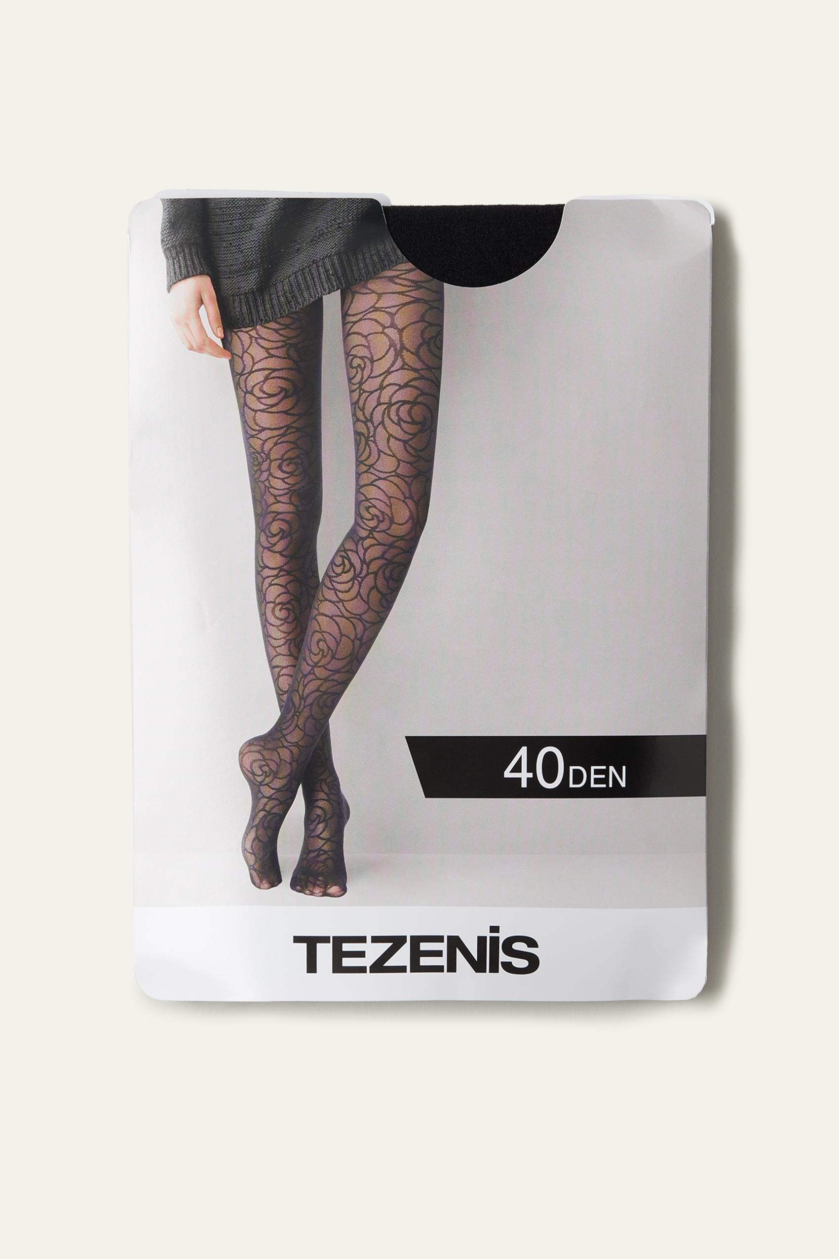 Black Rose Embroidery 40-Denier Print Tights, Women, , large image number 1