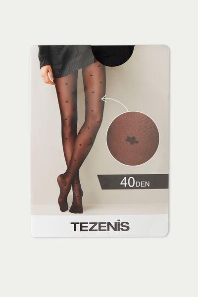 40-Denier Flower-Print Tights, Black, 5701_9040, large image number 0