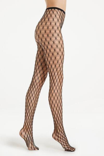 Black Honeycomb-Effect Fishnet Tights, , large image number 0