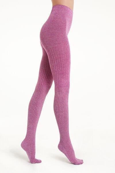 Pink Ribbed Cotton Tights, , large image number 0