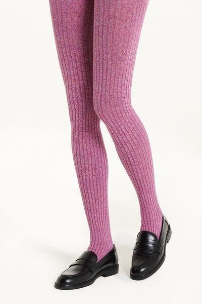 Pink Ribbed Cotton Tights, , large image number 1
