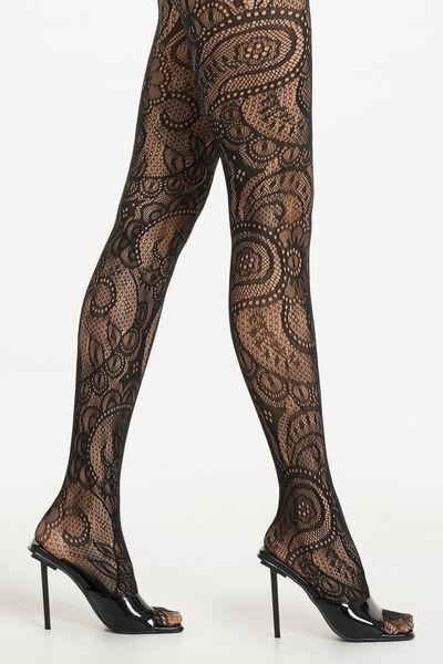 Black Patterned Mesh Tights, , large image number 1