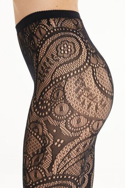 Black Patterned Mesh Tights, , large image number 2
