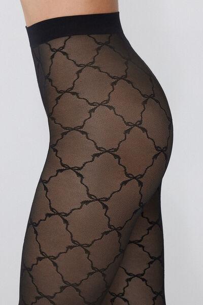 40 Denier Semi-Opaque Patterned High-Waist Tights, Black, 5701_127Z, medium