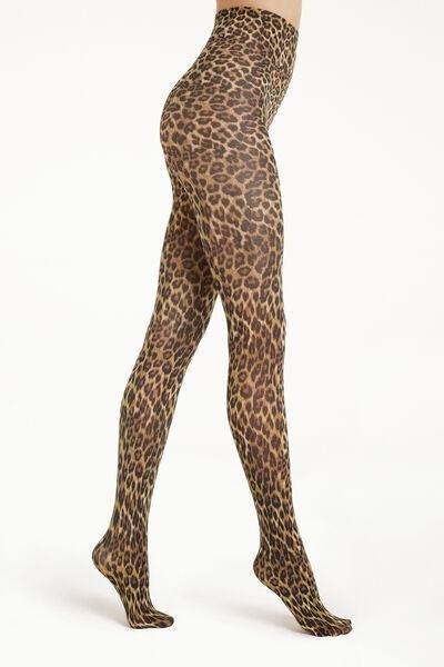 100 Denier Animal Print Tights, Brown, , large image number 0