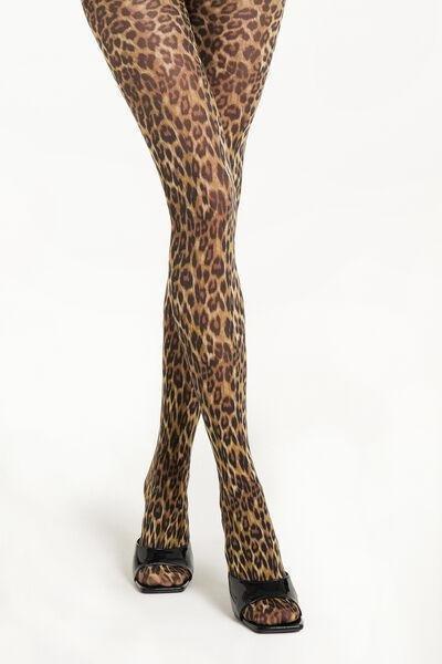 100 Denier Animal Print Tights, Brown, , large image number 1
