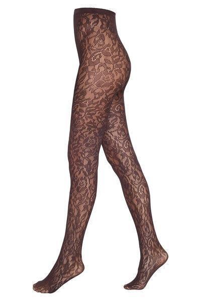 Floral Lace Fishnet Tights, Brown, 5701_544Z, medium