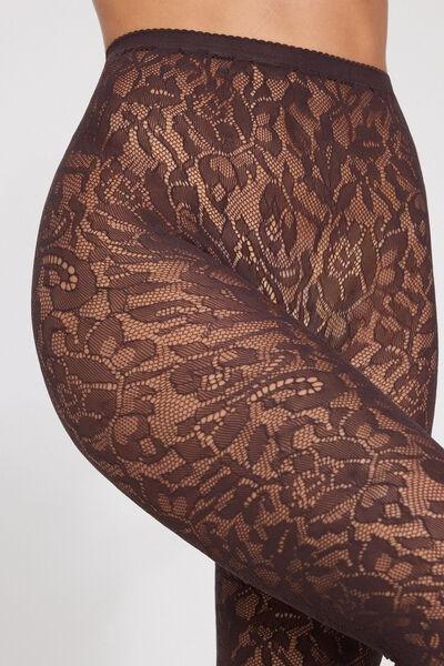 Floral Lace Fishnet Tights, Brown, 5701_544Z, large image number 1