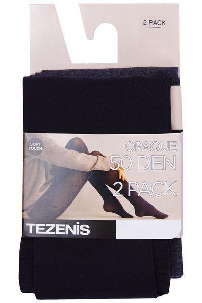 Black/Dark Grey Blend 2 X 50 Den Opaque Microfibre Tights, Women, , large image number 3