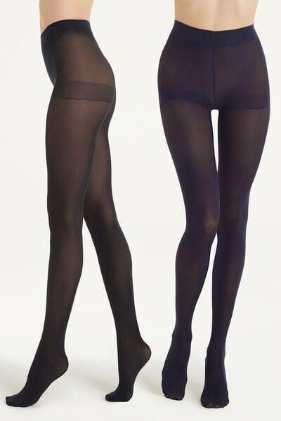 50 Denier Opaque Tights, Set Of 2, Multicolour, Black/sky Blue, medium
