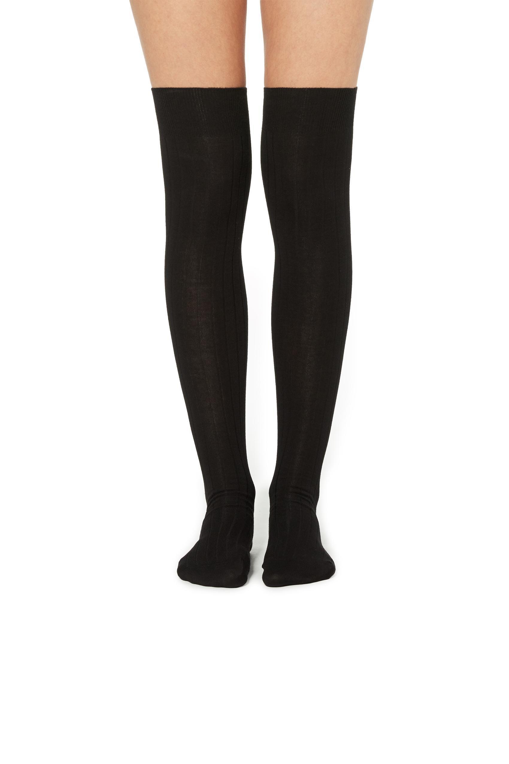 Black Ribbed Over-Knees, Black, large image number 1