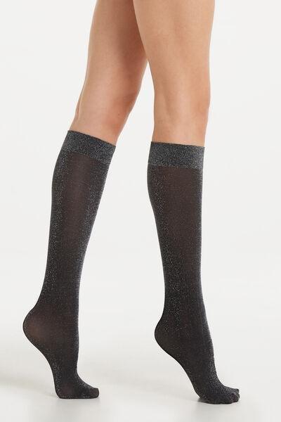 Black Sheer Laminated Knee-Highs, , large image number 0