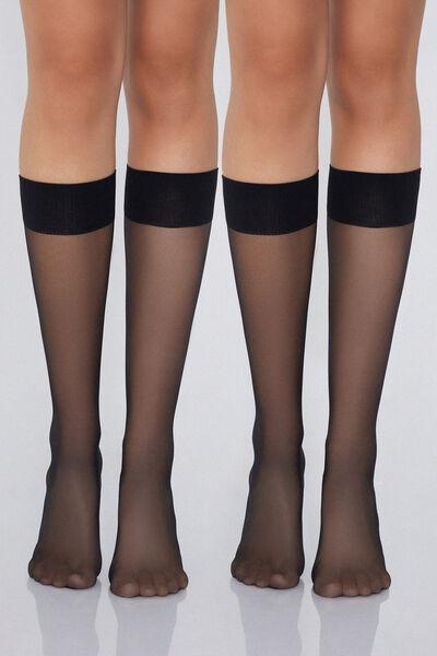 Black Sheer Long Socks, Black, large image number 0