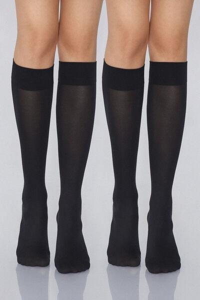 Black 2 X 50 Den Microfibre Knee-Highs, Black, large image number 0