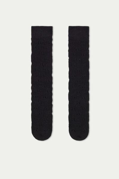Black Heavy Long Patterned Socks, , large image number 0