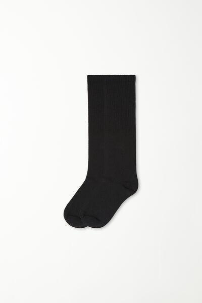 Black Long Warm Ribbed Socks, Black, large image number 1