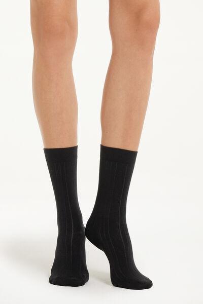 Black 3/4 Length Irregular Ribbed Socks, Black, large image number 0