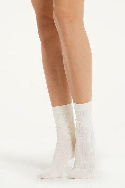 Tezenis - Cream 3/4 Length Irregular Ribbed Socks