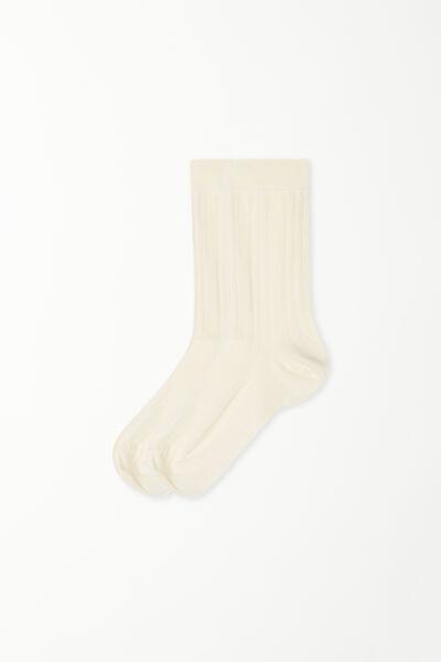 Cream 3/4 Length Irregular Ribbed Socks, 5701_954V, large image number 1