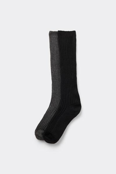 Black / Grey Long Ribbed Socks, Set Of 2, 5701_117Z, large image number 0