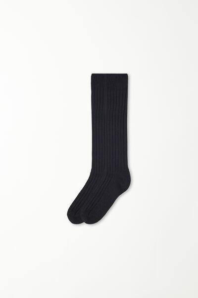 Black Long Thick Ribbed Socks, Black, large image number 1
