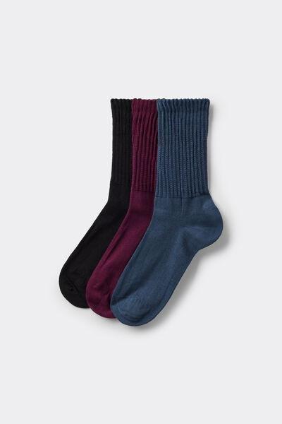 Black / Burgundy / Blue Ribbed Cotton Socks, Set Of 3, 5701_116Z, medium
