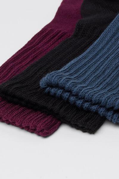 Black / Burgundy / Blue Ribbed Cotton Socks, Set Of 3, 5701_116Z, large image number 1