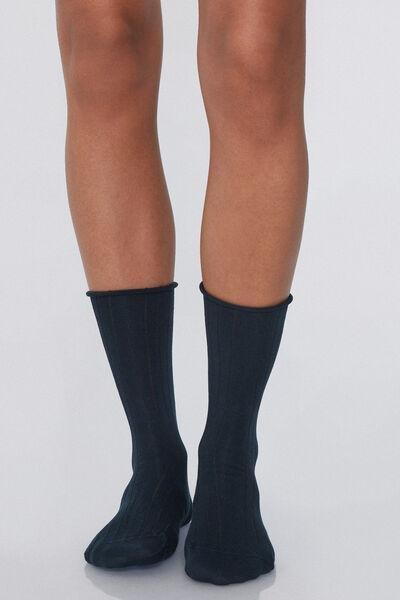 Blue 3/4 Length Ribbed Socks, Blue, large image number 0