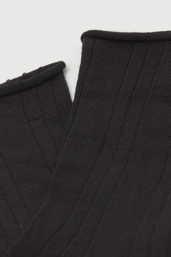 Black 3/4 Length Ribbed Socks, Black, large image number 1
