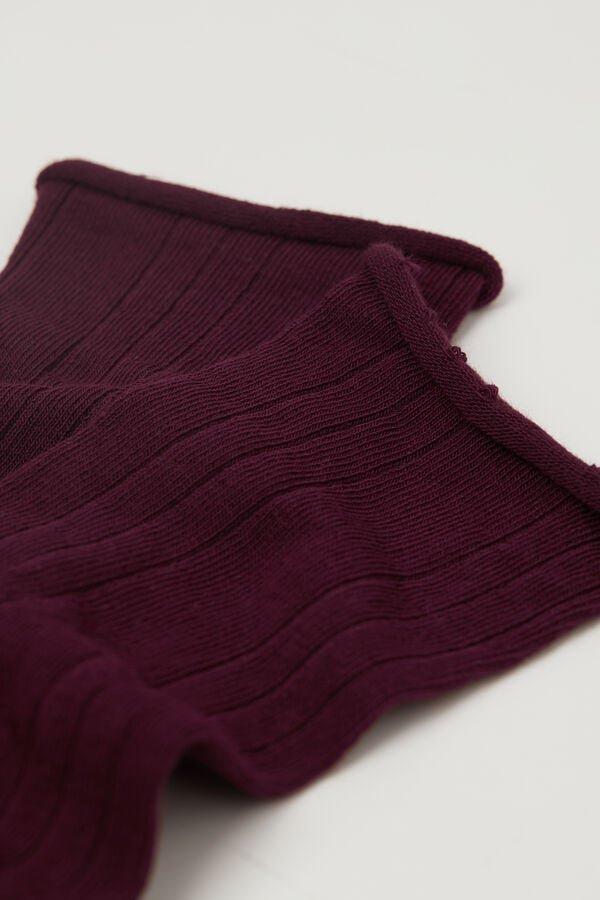 Burgundy 3/4 Length Ribbed Socks, 5701_065Y, large image number 1